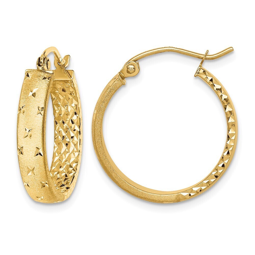 Kazi Luxury 14k Yellow Gold Polished Diamond-cut In/Out Hoop Earrings